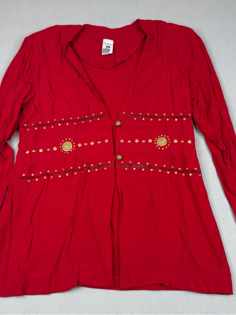 Vintage Fantazia Red Studded Boho Jacket Blouse USA Medium Southwestern